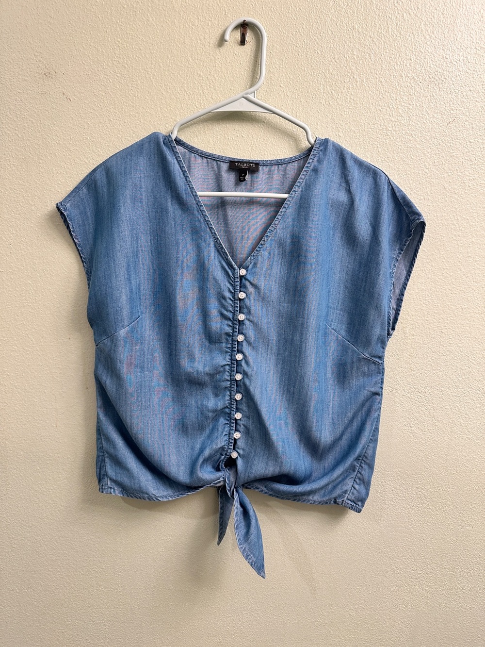 Talbots Button Down Tie Front Cap Sleeve Top Size Petite P